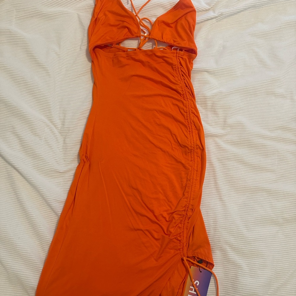 SHEIN Vibrant Orange Backless Dress